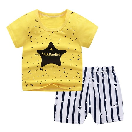 

Fesfesfes Toddler Boys Cartoon Print Pattern Short Sleeve Clothes Summer Two-piece Sute