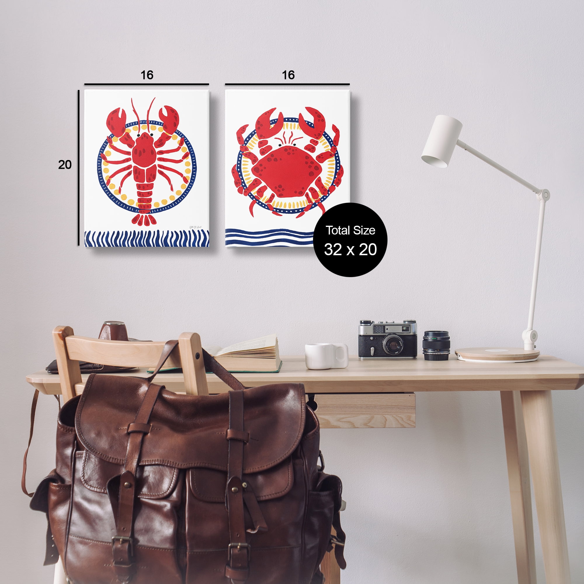 Stupell Industries Coastal Lobster & Crab Animals Painting Wrapped Canvas Art Print Wall Art, 16 x 20, Set of 2