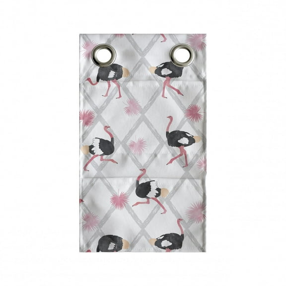 Ostrich Hanging Pocket Organizer, Palm Leaves on a Rhombus Outline Background, Printed Polyester Storage Bag with Pockets, 9" x 16", Pale Pink Dark Grey