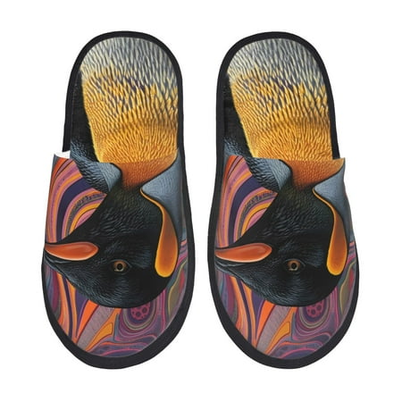 

Sikiie Abstract Pattern Penguin Fuzzy Slip-on Slippers Warm Cozy Soft Lightweight Memory Foam Indoor House ShoesLarge