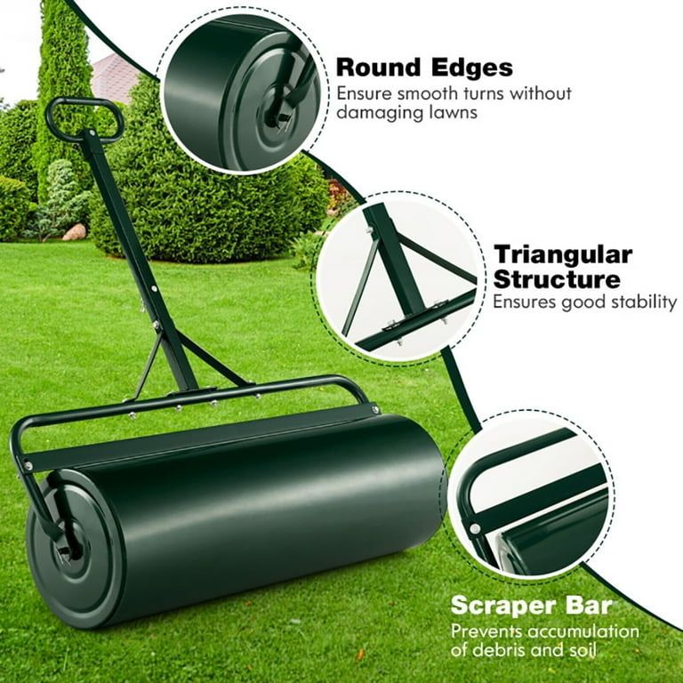 Yardi Yard 39 Inch Wide Push/Tow Lawn Roller-Green, Cordless Lawn