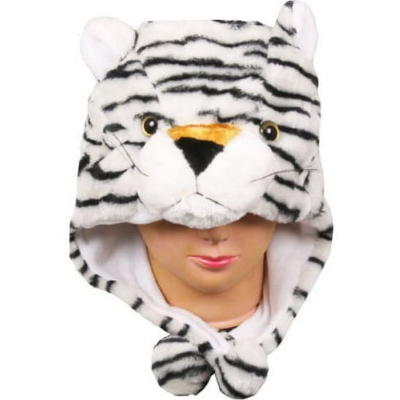 Plush Fleece Animal Hat WHITE TIGER with ear flops PON PONS KIDS TEENS OSFA USA
