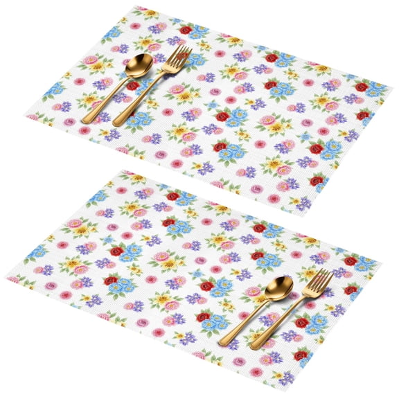 Placemat, Pioneer Flower Floral Print Pattern Place Mats Table Mat Set Of 2, PVC Washable Placemats for Party Kitchen Dining Decoration, 18x12 Inch, Fade Resistant
