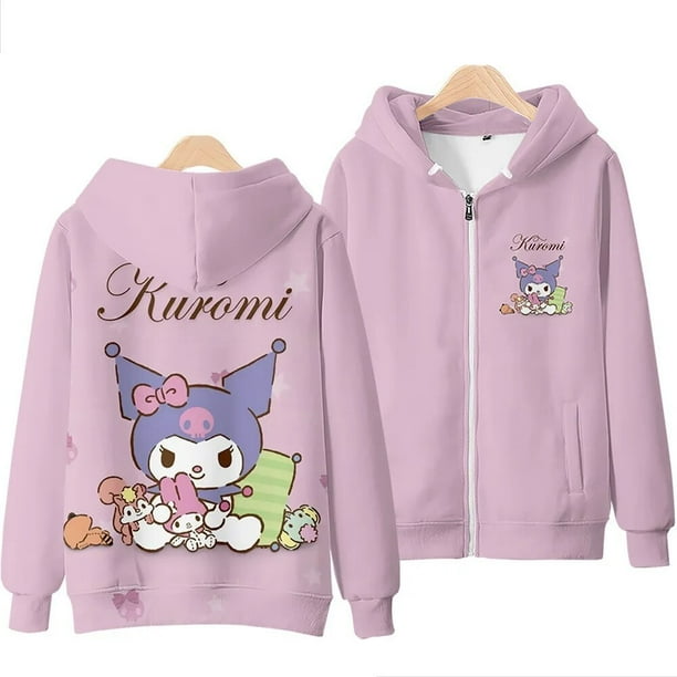 Sudadera con cremallera 3D Sanrio Kuromi, Sudadera con capucha de estilo lindo informal, cálida y cómoda