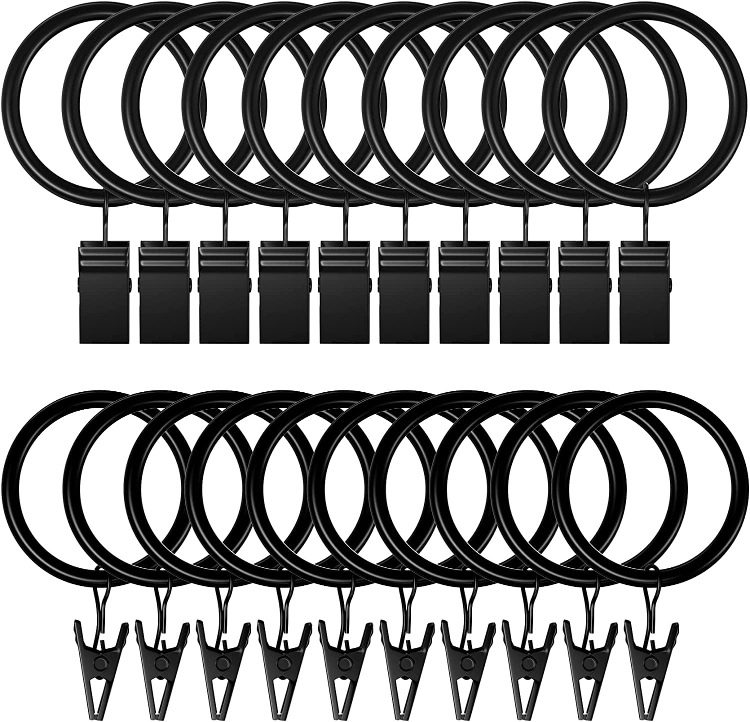 Curtain Rings,40 Pcs Black Curtain Hooks, Rustproof Metal Curtain Rings