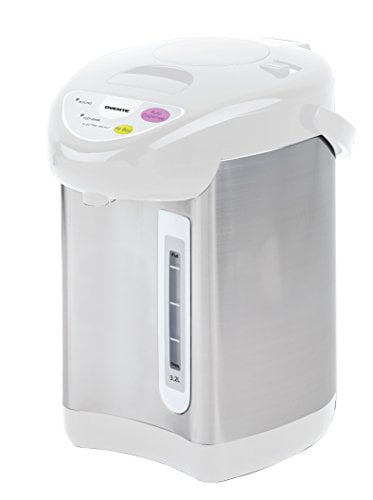 OVENTE Electric Stainless Steel Insulated Hot Water Boiler and Warmer 3.2  Liter, 700 Watt Water Dispenser Automatic Keep Warm Setting & Boil Dry  Protection, Perfect for Tea or Coffee, White WA32W 