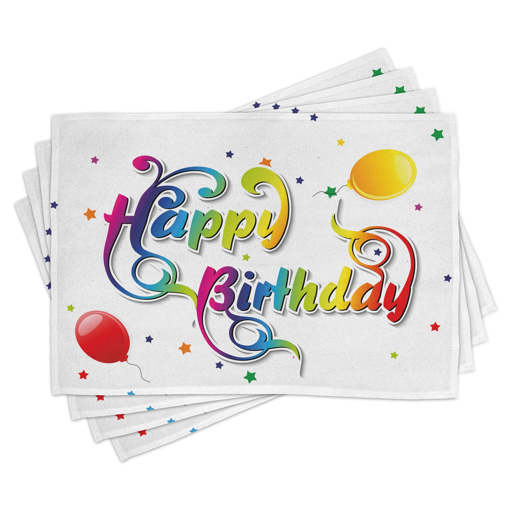 Birthday Place Mats Set of 4, Happy Birthday Words with Floral Swirled