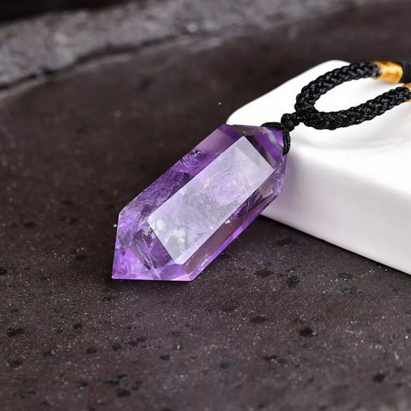 GKNET Natural Amethyst Quartz Crystal Point Wand Gemstone Pendant Healing Reiki Amulet