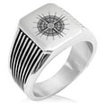 thumbnail image 1 of Stainless Steel Nautical Needle Dial Compass Needle Stripe Pattern Biker Style Polished Ring, 1 of 1