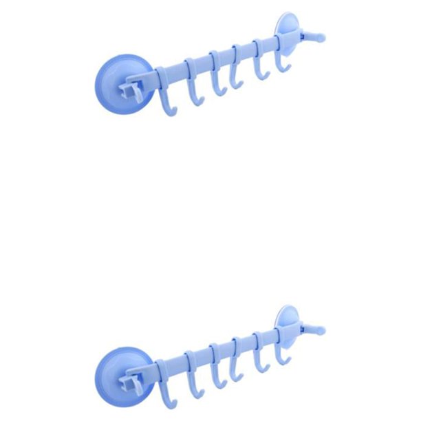 Cateissary Colgador de pared al vacío 6 ganchos estante organizador colgante soportes ventosa ventosa sin rastro multiusos para cocina Azul 2piezas