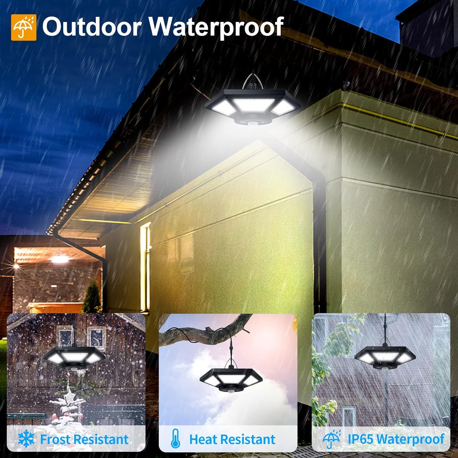 Aoksun Solar Shed Light Solar Pendant Light Indoor Outdoor Work in Daytime with Remote Control, 360° Lighting Waterproof Solar Indoor Lights with Motion Sensor/Timer/5 Modes for Home Shed Garage Barn
