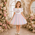 thumbnail image 6 of IPIO Girls Unicorn Tulle Dress, Rainbow Short Sleeve Princess Party Dress with Sparkly Star Mesh Skirt, Cute Summer Birthday Outfit for Kids, 6 of 7