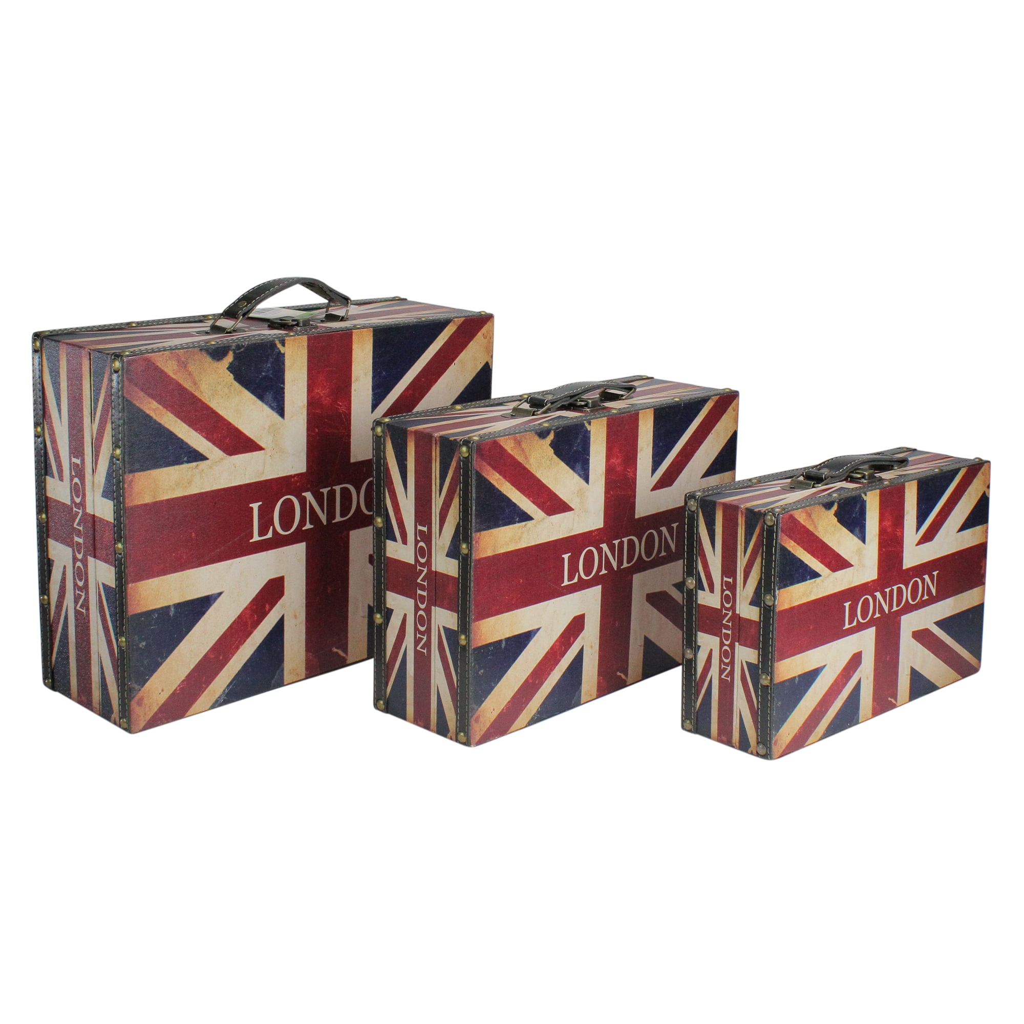 Set of 3 Rustic British Flag Decorative Wooden Storage Boxes 16