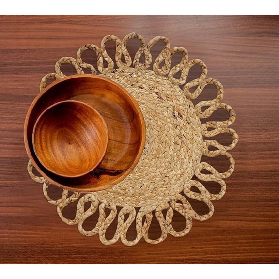 KLAVATE Jute Hand Braided Tablemat Set Vintage Mats Natural Fiber Decorative Table Top & Dining Table (6 Pcs Set)
