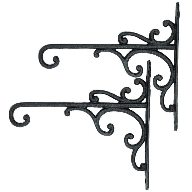 Sungmor Gancho Pared Hierro Fundido, colgador plantas. Soporte colgante jardín hogar, gancho deco negro 2 pzs para colgar maceta, comedero aves, jaula pájaros, linterna, campana viento