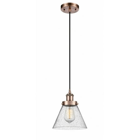 916-1P-AC-G44-Innovations Lighting-Cone - 1 Light Cord Hung Mini Pendant In Industrial Style-10 Inches Tall and 8 Inches Wide-Antique Copper