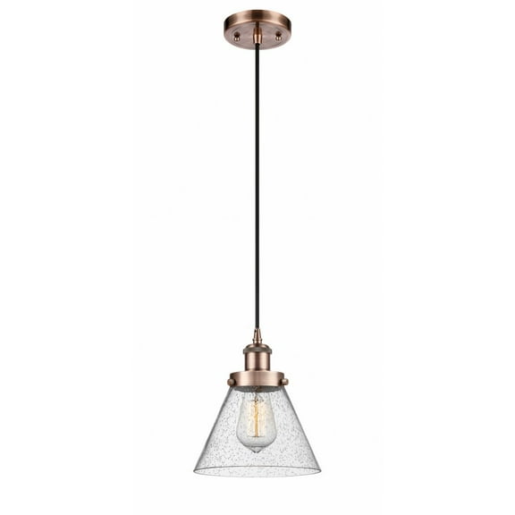 916-1P-AC-G44-Innovations Lighting-Cone - 1 Light Cord Hung Mini Pendant In Industrial Style-10 Inches Tall and 8 Inches Wide-Antique Copper