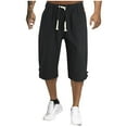 thumbnail image 2 of BXINGOHAI Men's Loose Drawstring Linen Long Shorts Summer 3/4 Below Knee Capri Pants Today Sales Black,4XL, 2 of 6