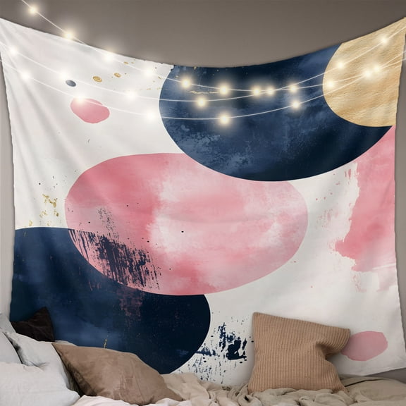 Navy Blue Pink Abstract Art Tapestry for Bedroom Wall Hanging Tapestry, Modern Luxury Geometric Ceiling Backdrop Tapestries Poster Blanket Wall Decor for Teens Room Living Room Dorm 51" x 59"
