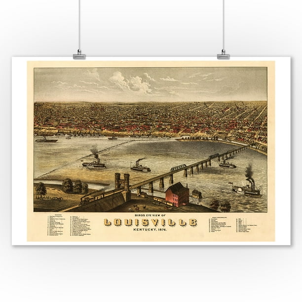 Louisville Kentucky 1876 Panoramic Map 9x12 Art Print Wall Decor Travel Poster Walmart Com Walmart Com