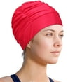 thumbnail image 4 of BLEEUS Swim For Women Pleated Bathing Caps Swimming Hats For Long Hair (Red) Sporting Supplies (Red), 4 of 10