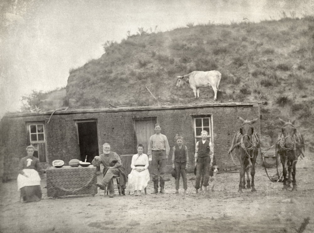 Nebraska Settlers C1886 Na Pioneer Family Photographed Outside Of Their