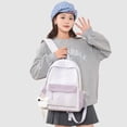 thumbnail image 3 of Cute Aesthetic School Backpack, Spacious Backpack with Pendant, Lightweight Breathable Bookbag for Middle School College (Purple), 3 of 4
