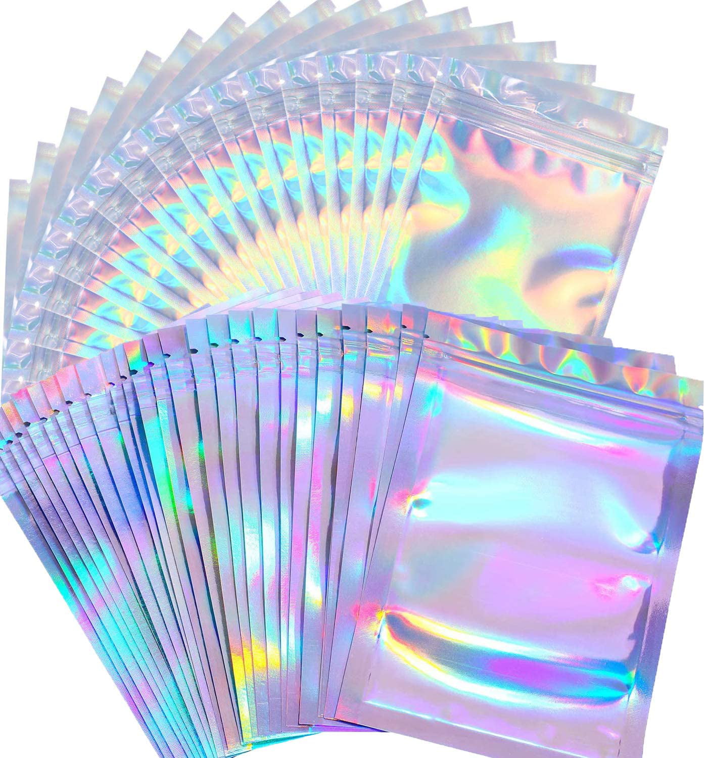 100pcs Bag Holographic Rainbow Laser Double-Sided Mylar Foil Bags Supply Pack 