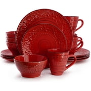 Malibu Ocean Bloom 16-Piece Stoneware Dinnerware Set, Red