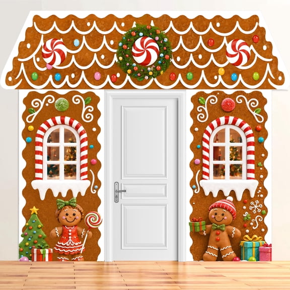 3 Piece Christmas Gingerbread House Door Cover Banner for Party Decor
