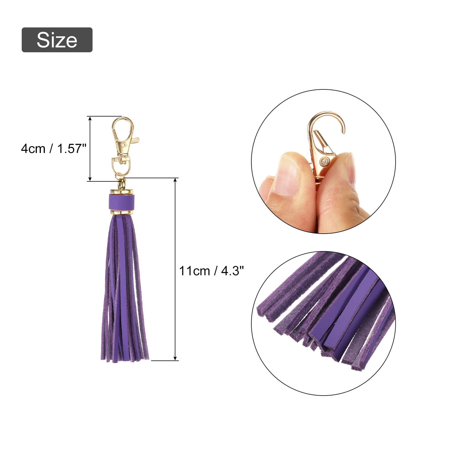 Unique Bargains PU Leather Tassels Keychain Charm with Lobster Swivel for Crafting Purple