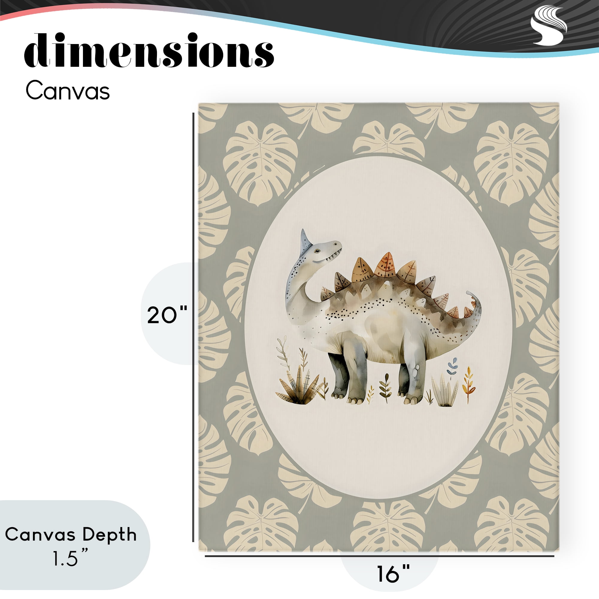 Stupell Industries Watercolor Dinosaur Monstera Border Canvas Wall Art, design by LSR Design Studio