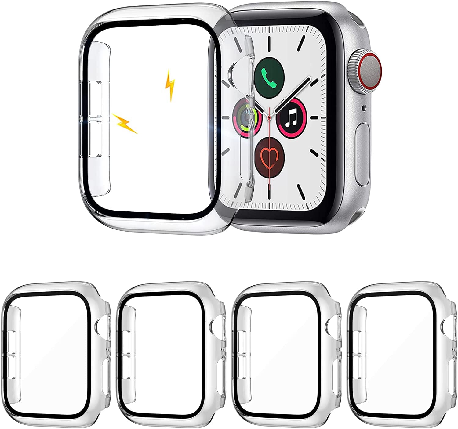 XIHAMA 4-Pack For Apple Watch 44mm/40mm case with built-in HD clear ultra-thin hard PC screen protector for Apple Watch Series 4/5/6/8/SE