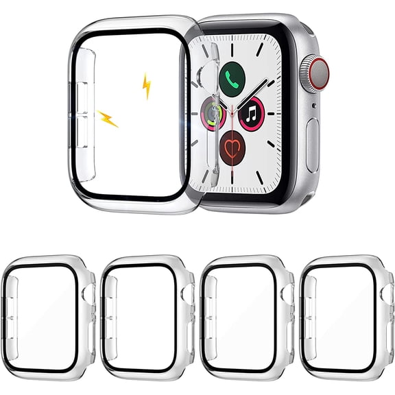 XIHAMA 4-Pack For Apple Watch 44mm/40mm case with built-in HD clear ultra-thin hard PC screen protector for Apple Watch Series 4/5/6/8/SE