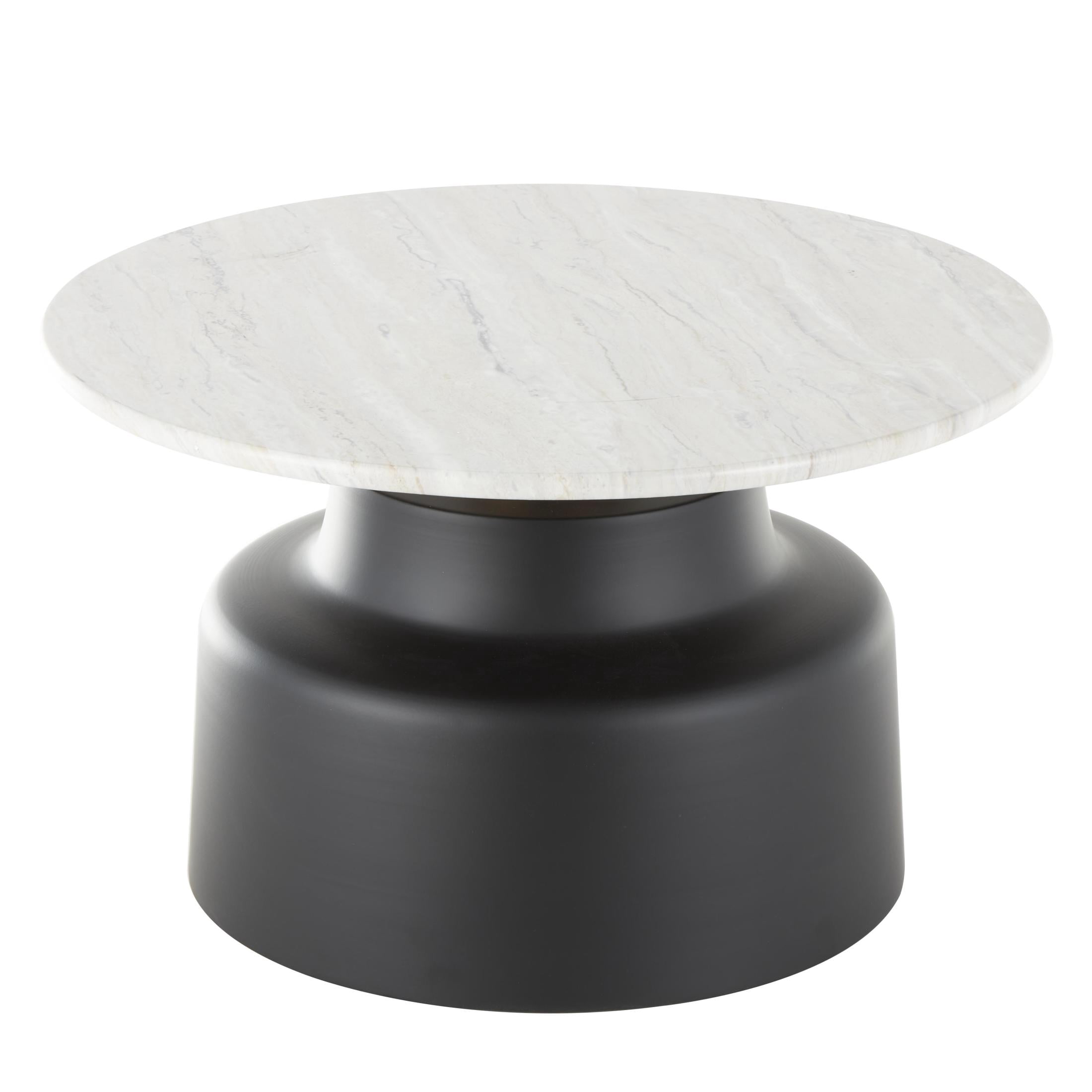 DecMode 29" x 17" Black Metal Pedestal Coffee Table with Faux White Marble Top, 1-Piece