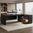 thumbnail image 3 of Finmind 80" L-Shaped Desk, Large Executive Office Desk with 55'' Drawers Cabinet, 3 of 7