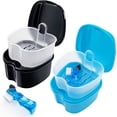 thumbnail image 1 of 2 Pack Denture Cleaning Case Retainer Cup with Brush, Denture Holder False Teeth Container Retainer Bath Case Mouthguard Cleaning Case - Black and Blue, 1 of 8