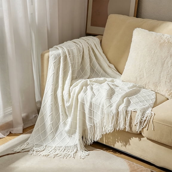 ROSEKIND Diamond Textured Tassel Throw Blanket, Soft Knitted Decorative Blankets 50X60inch.