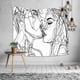 thumbnail image 4 of Mujeres/hombres boceto abstracto arte beso amantes tapiz/tapiz de besos colgante de pared tapiz de arte lineal en blanco y negro, tiro de playa, 4 of 5