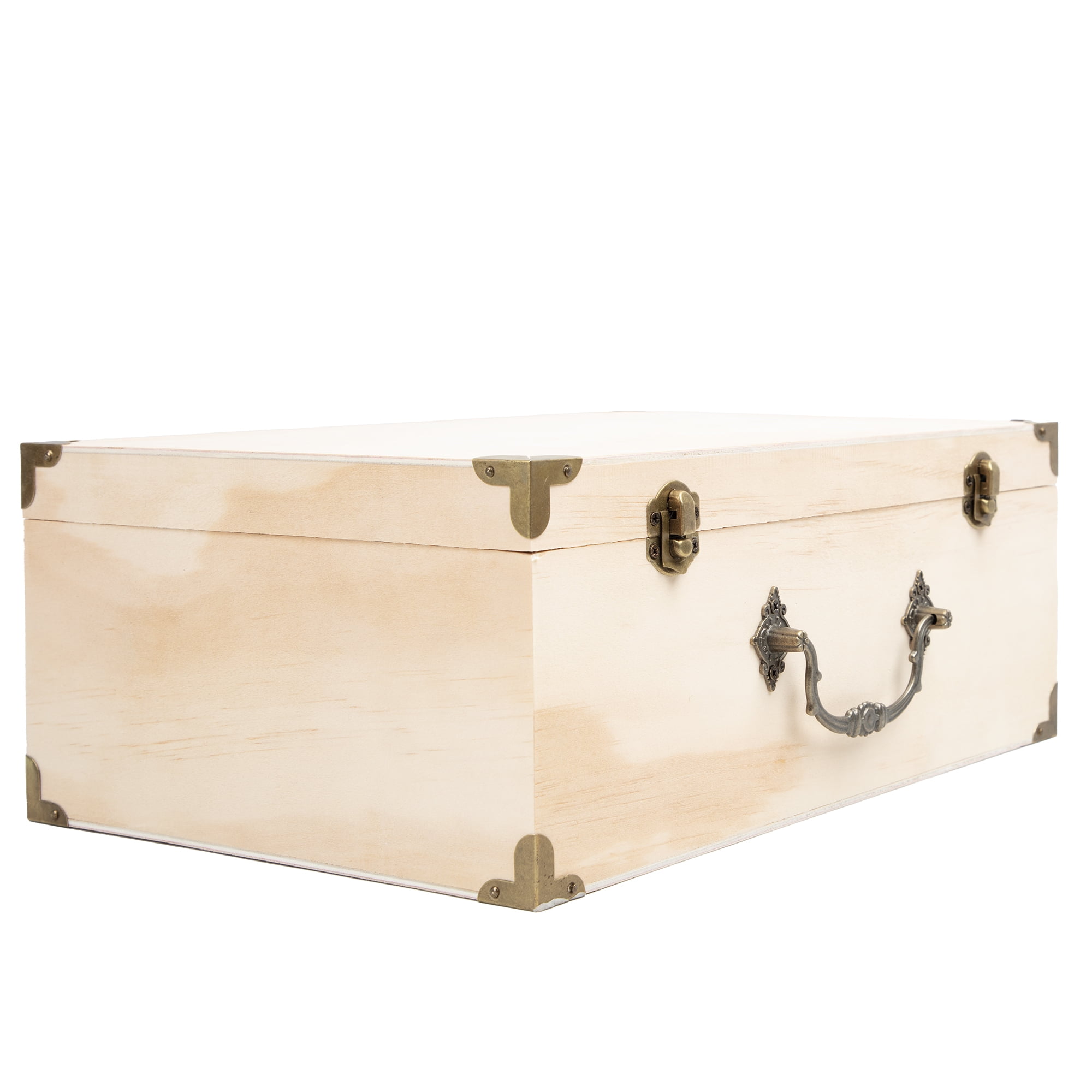 Hello Hobby Natural Wood Keepsake Box with Metal Latches, Handle, and Hinges, 12.60" x 8.9" x 5"