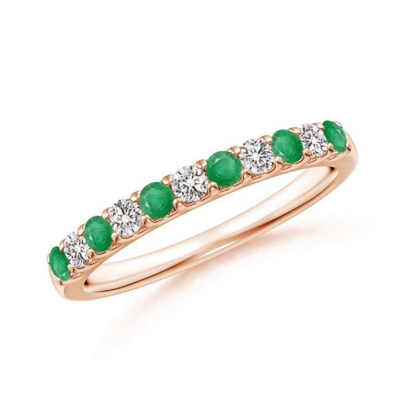 Round Shape Green Emerald CZ Diamond Eternity Band Ring 925 Sterling Silver Rose Gold Plated May Birthstone Mothers Day Women Gift Gemstone Jewelry