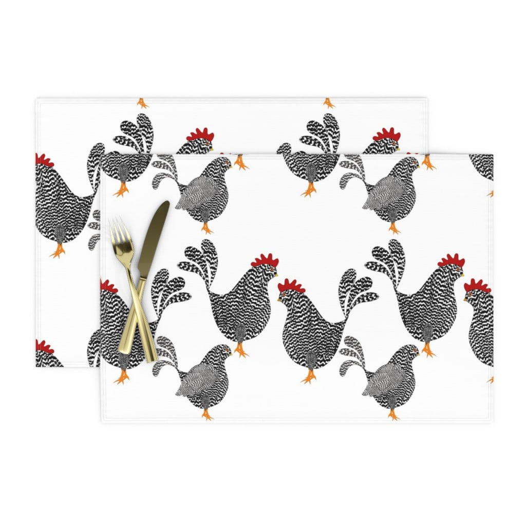 Cloth Placemats Chicken Rooster Barred Plymoth Rock Animal Chickens Set