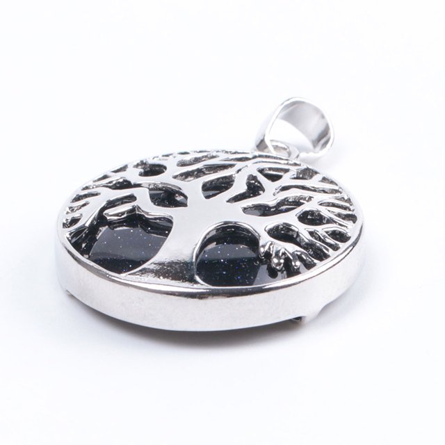 Natural Round Gem Stone Kabbalah Tree of Life Necklaces Pendants
