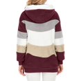 thumbnail image 3 of Veste d'Hiver en Polaire Duveteuse pour Femmes à Capuche Patchwork Color Block Cardigan Manteaux avec Poches Rouge Vin 4TG, 3 of 9