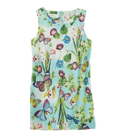 Toughskins Infant Baby Girl Blue Floral Poplin A-Line Sleeveless Sundress