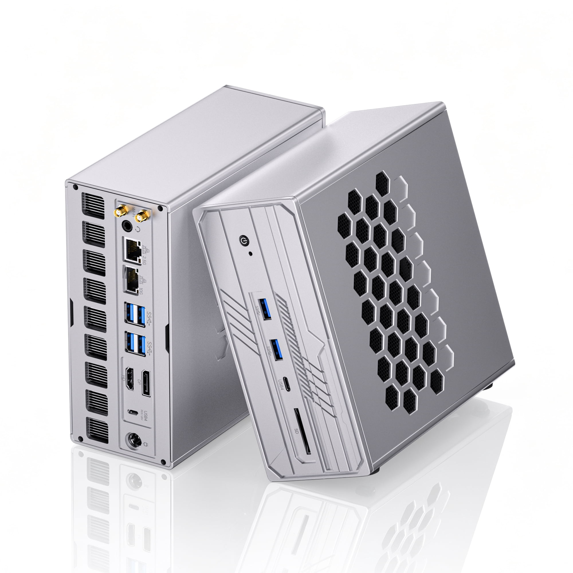Kinupute Mini PC AI Server, AI Workstation, Ryzen AI MAX+ 395(126TOPS,16C/32T), Barebones, Radeon 8060S GPU, 128GB LPDDR5x-8400 Unified RAM, 10G+2.5G LAN, Quad Display, 4xM.2 PCIe 4.0 Slots, WiFi 7
