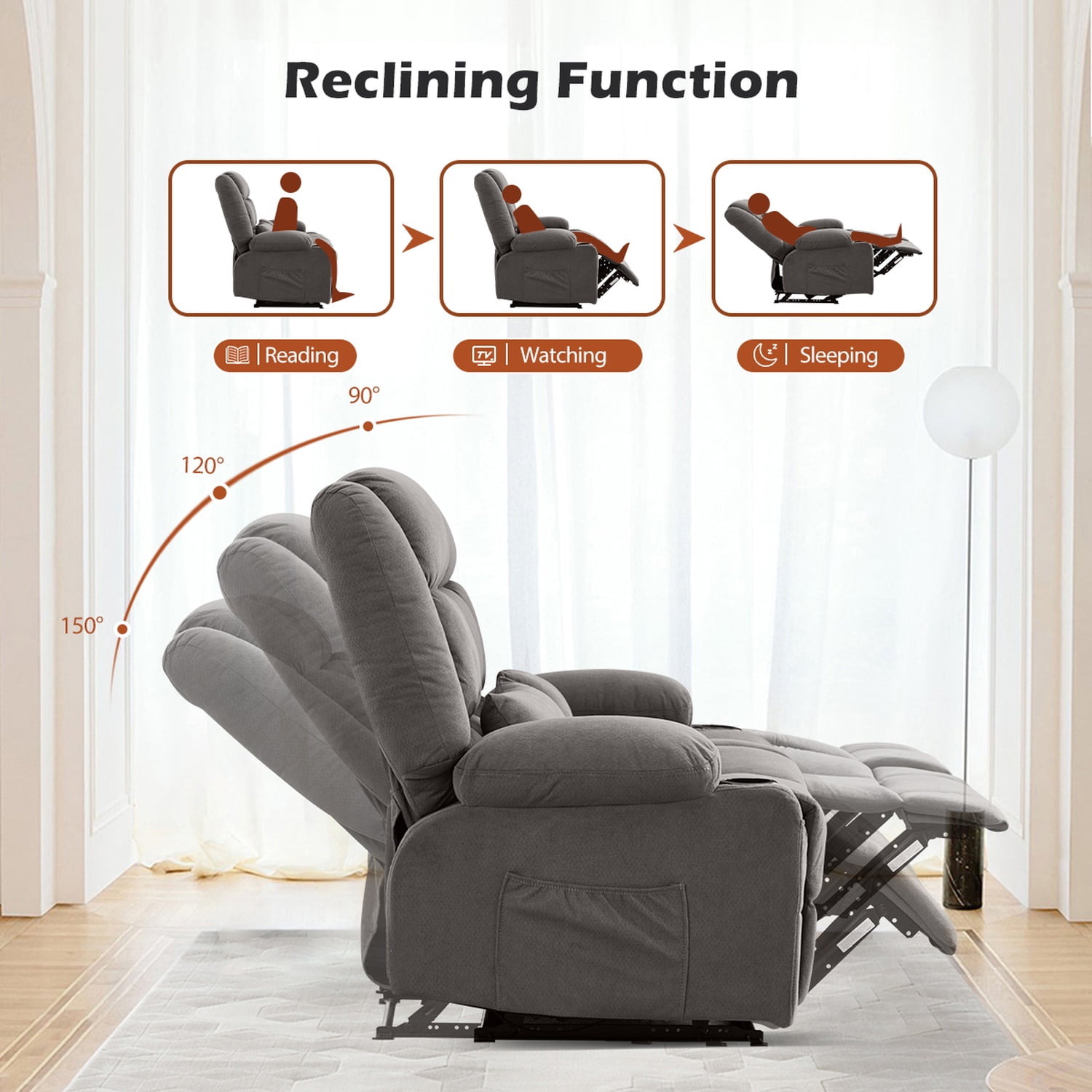 Alvantor Loveseat Recliner Sofa for Adults with Cup Holders, Modern Overstuffed Manual Sofa Chair for Home Theater Grey