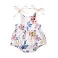 thumbnail image 3 of Newborn Baby Girl Sleeveless Floral Print Strap Romper One Piece Bodysuit Jumpsuit, 3 of 7