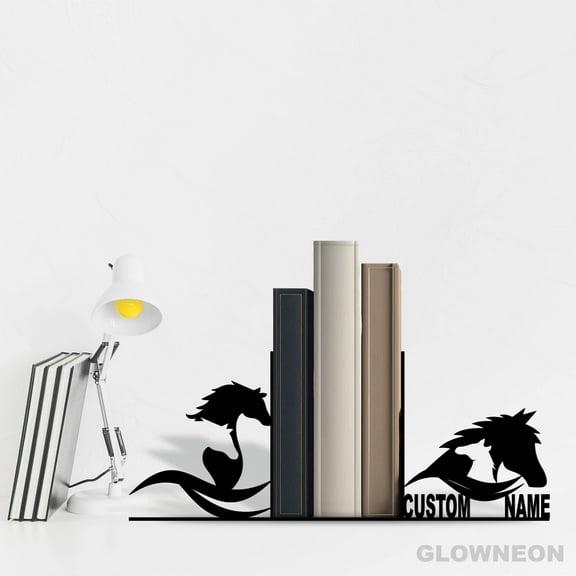 Glowneon Customized Horse Metal Table Bookend, Office Book Holder Art