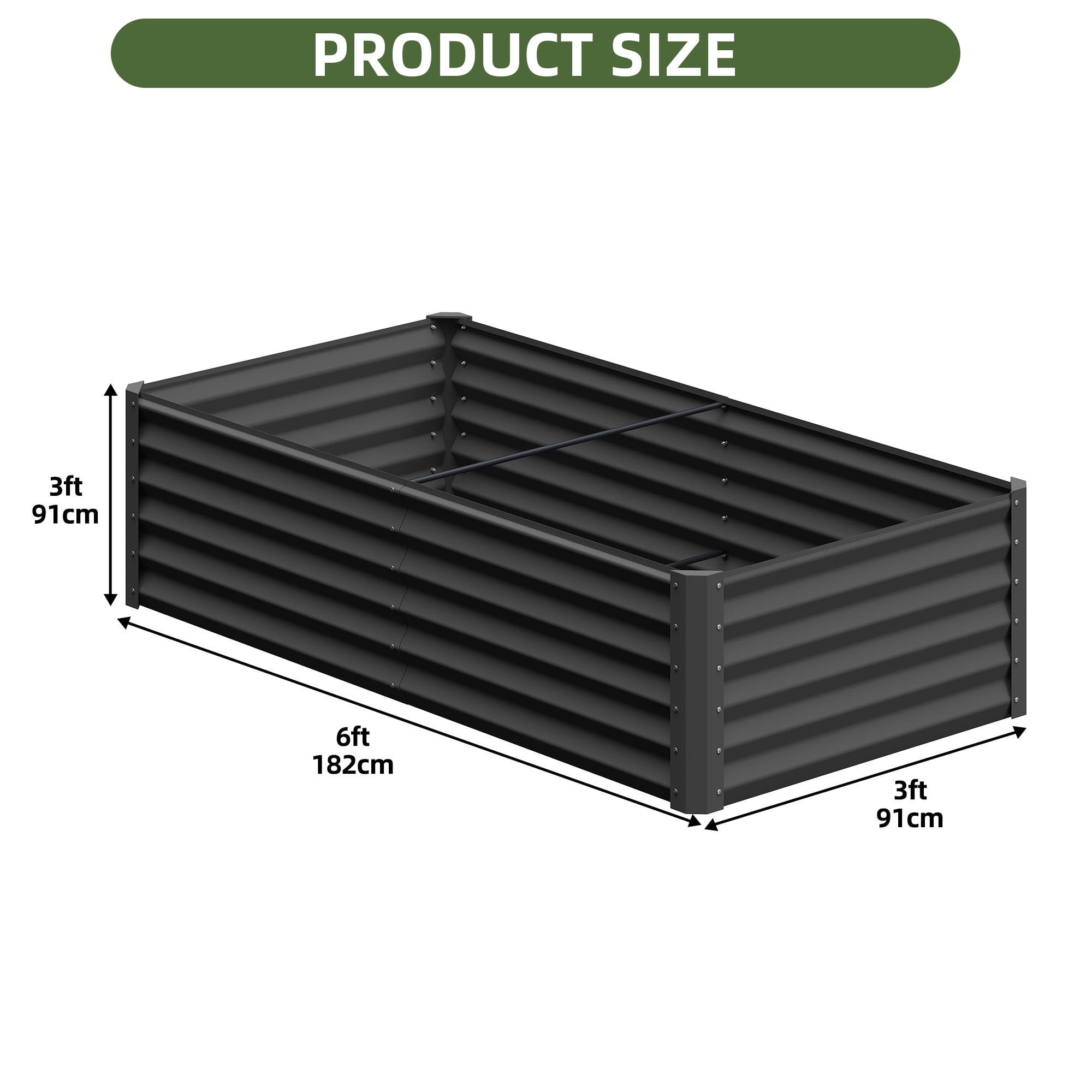 Uforic Galvanized Raised Garden Bed Kit, Metal Planter Box with Gloves, Metal Raised Garden Beds for Vegetables,Black,6x3x3ft